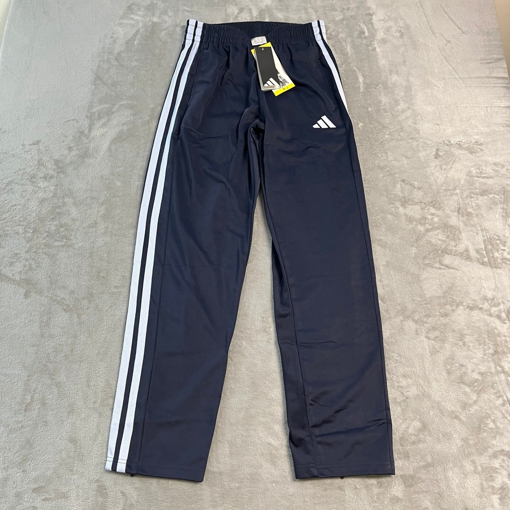 NWT Adidas Tricot Track Pants Navy Blue White Stripe Mens Small Training Gym